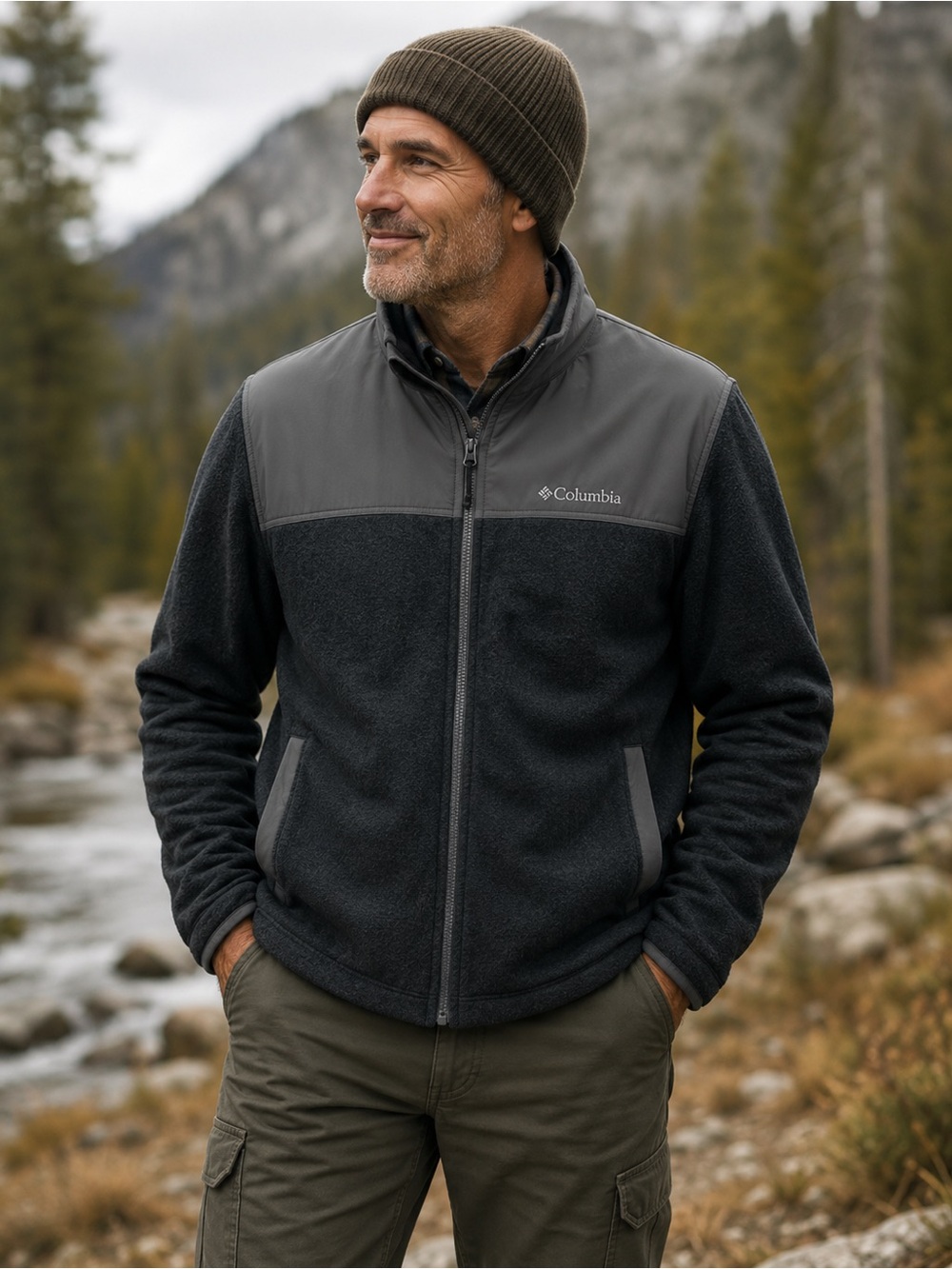 COLMUBIA Men's Gray Two-Tone Full-Zip Fleece Jacket L
